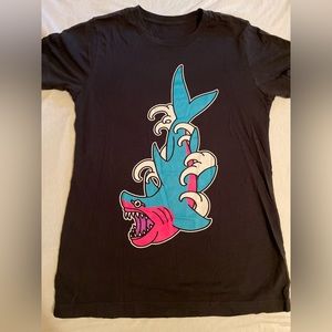 Medium Black Men’s Tee, tattoo shark flash